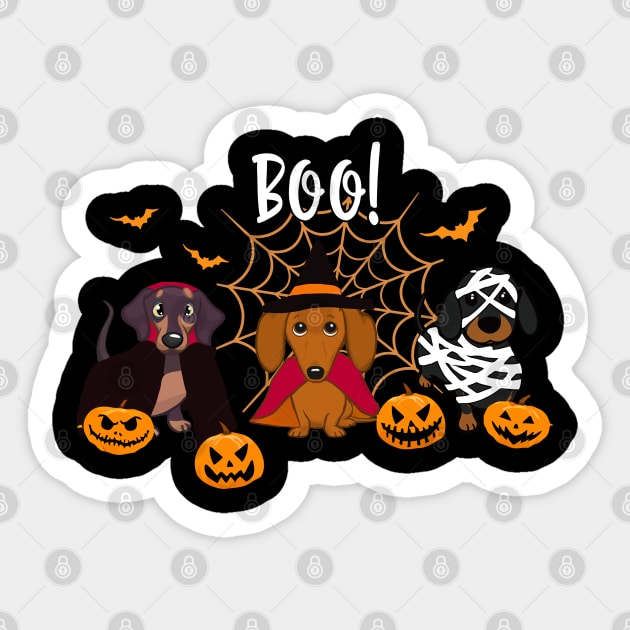 Halloween spirit  Dachshund dog Boo playful pumpkin Sticker by kenjones